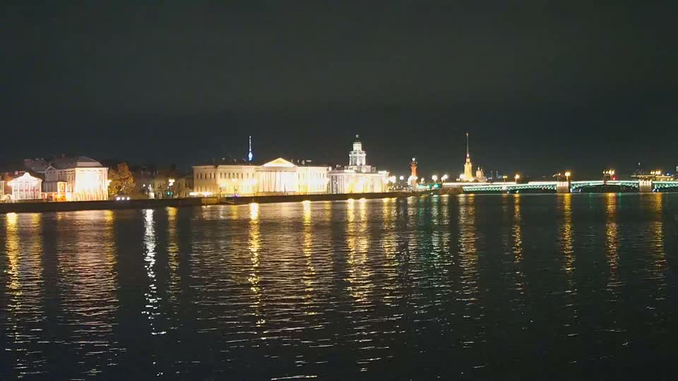 Веб-камера Невы в Петербурге, Дворцовый мост ночью
